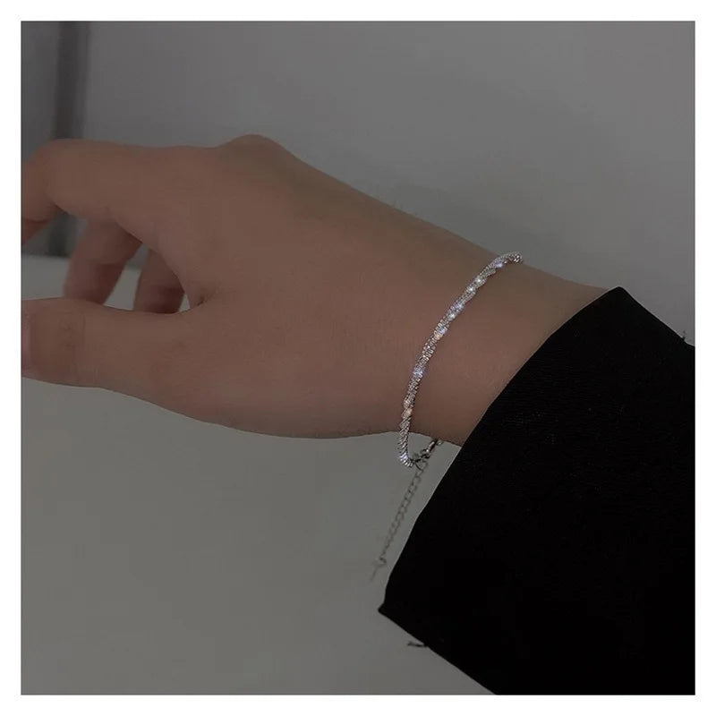 2pcs Set Shiny Sparkling Silver Plated Clavicle Chain Necklace Bracelet Jewelry Set for Women Minimalist Starry Sky Accessories