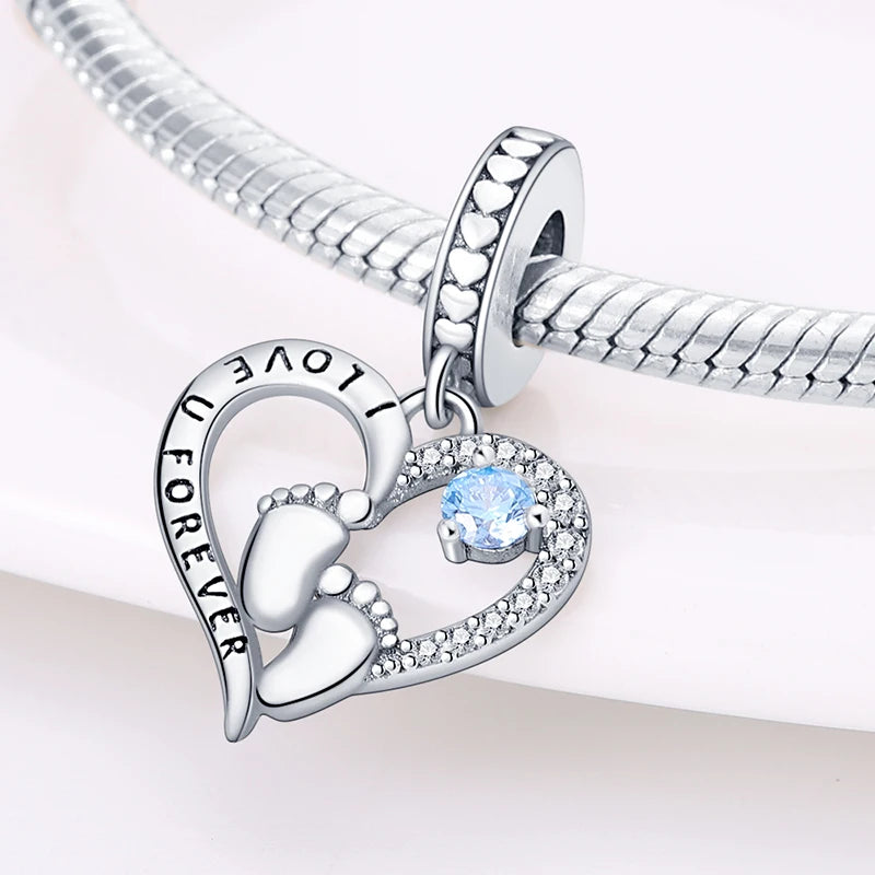 925 Sterling Silver Classic Mom and Daughter Heart Shaped Charms Pendants Fit Pandach Original Bracelet DIY Mother's Day Jewelry