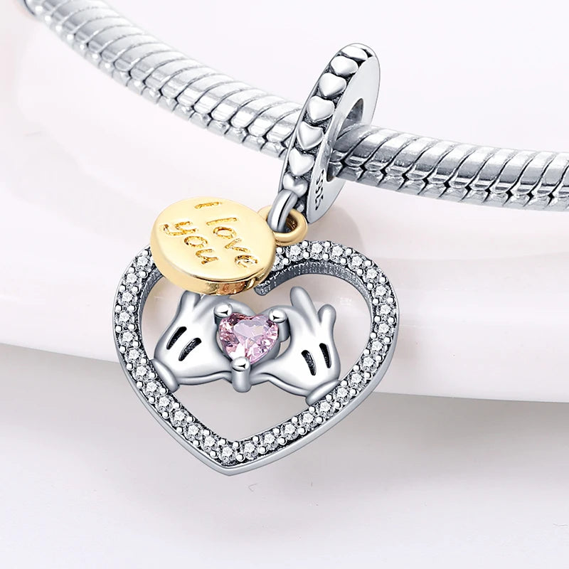 925 Sterling Silver Classic Mom and Daughter Heart Shaped Charms Pendants Fit Pandach Original Bracelet DIY Mother's Day Jewelry