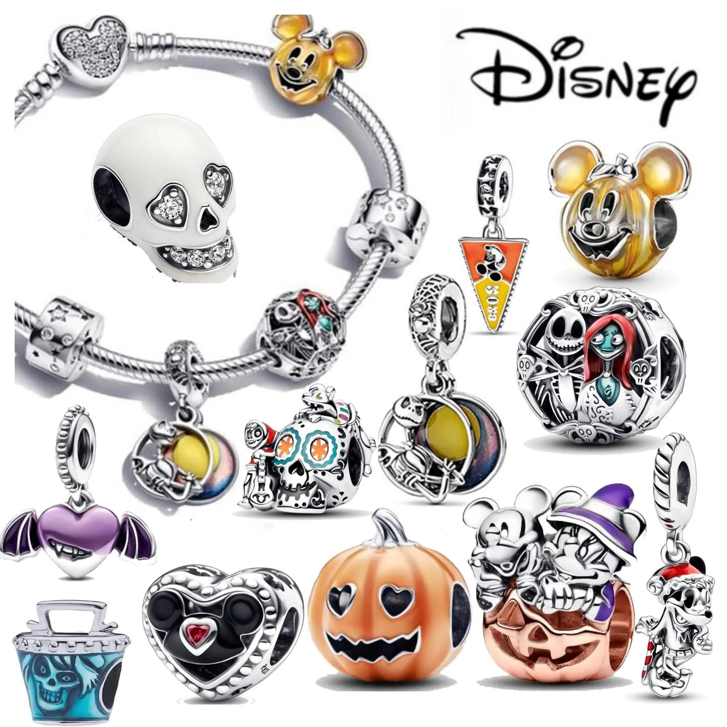 Disney 100th Anniversary Mickey Mouse Princess Pumpkin Car Beads Fit Original Pandora Bracelet Women's Bracelet DIY Jewelry