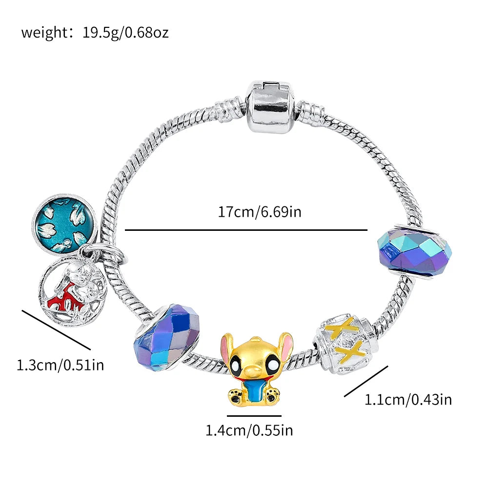 Disney Beaded Bracelet Lilo And Stitch Cartoon Cute Metal Charms Bangle DIY Beads Chain Jewelry Gifts Accessories For Women Kids