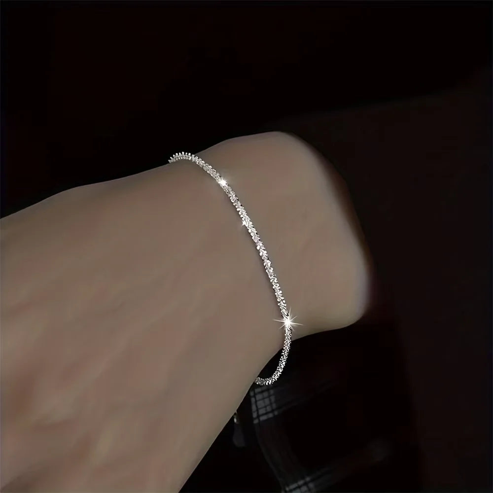 2pcs Set Shiny Sparkling Silver Plated Clavicle Chain Necklace Bracelet Jewelry Set for Women Minimalist Starry Sky Accessories