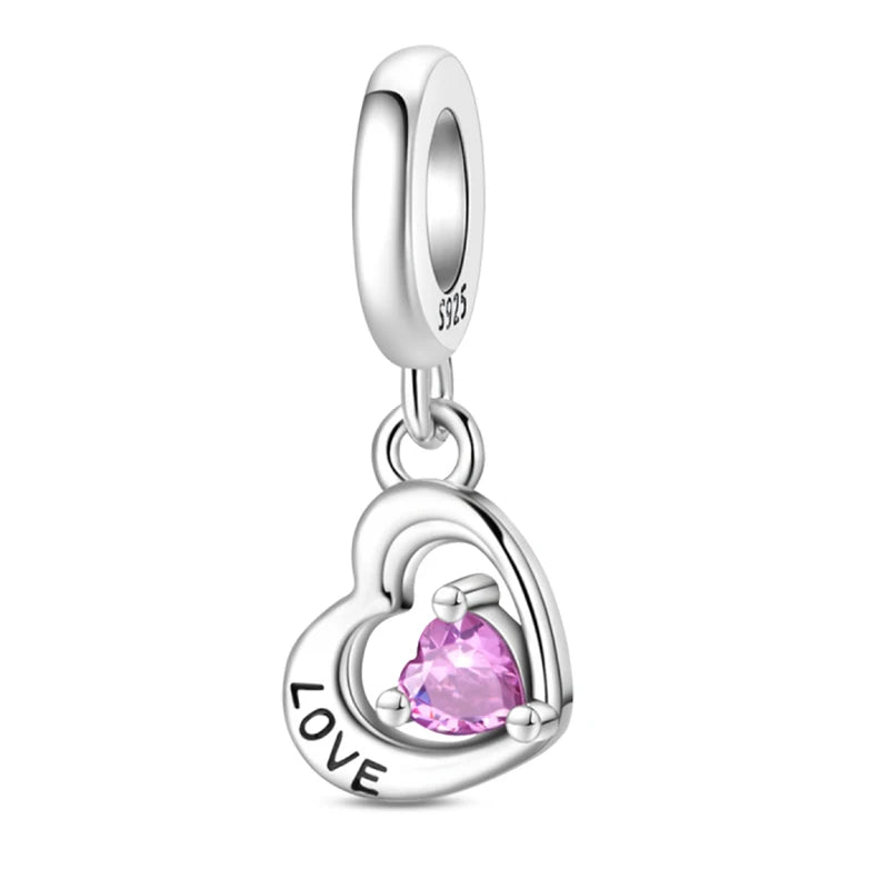 925 Sterling Silver Classic Mom and Daughter Heart Shaped Charms Pendants Fit Pandach Original Bracelet DIY Mother's Day Jewelry