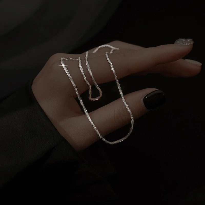 2pcs Set Shiny Sparkling Silver Plated Clavicle Chain Necklace Bracelet Jewelry Set for Women Minimalist Starry Sky Accessories