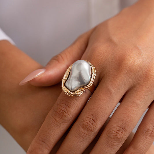 PuRui Punk Semi Baroque Imitation Pearl Alloy Open Adjustable Rings For Women Banquet Wedding Aesthetic Jewelry Accessories New