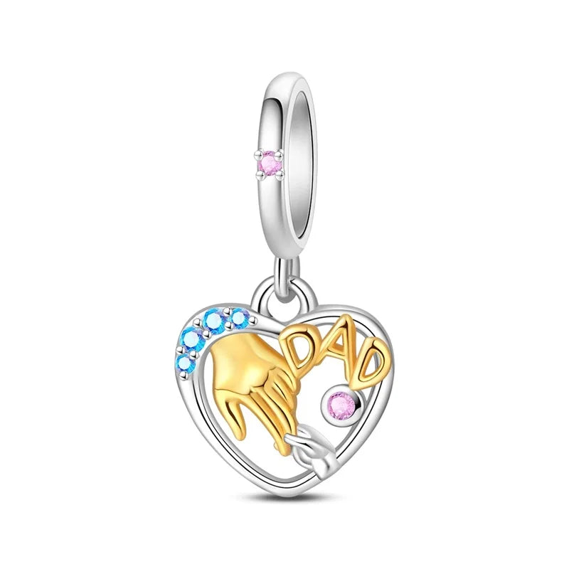 925 Sterling Silver Classic Mom and Daughter Heart Shaped Charms Pendants Fit Pandach Original Bracelet DIY Mother's Day Jewelry