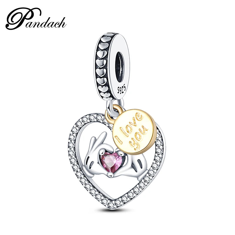 925 Sterling Silver Classic Mom and Daughter Heart Shaped Charms Pendants Fit Pandach Original Bracelet DIY Mother's Day Jewelry