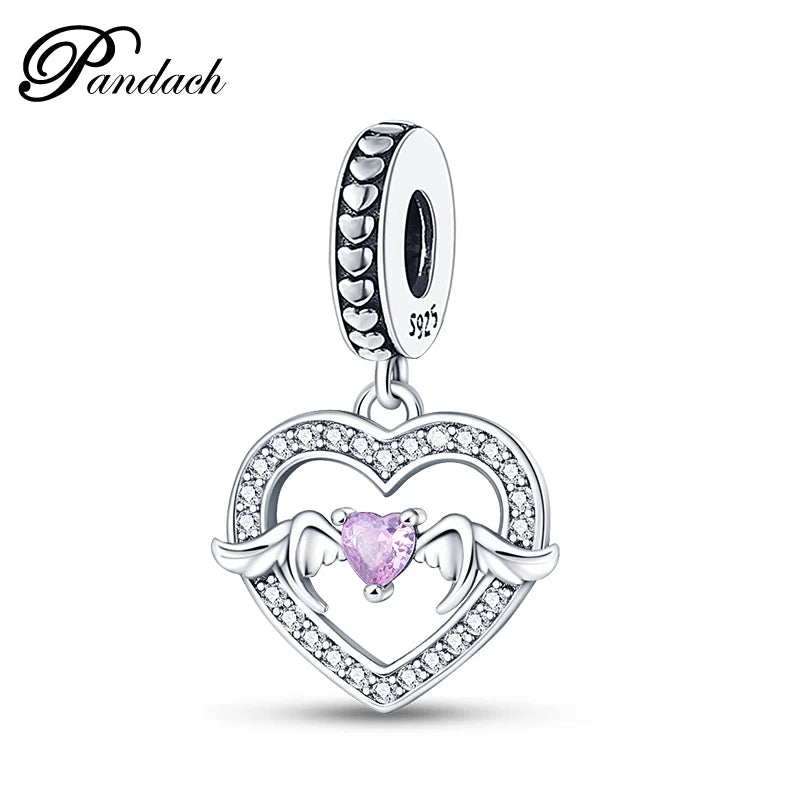 925 Sterling Silver Classic Mom and Daughter Heart Shaped Charms Pendants Fit Pandach Original Bracelet DIY Mother's Day Jewelry