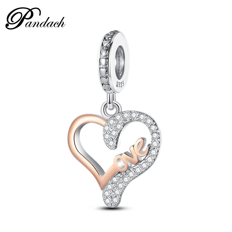 925 Sterling Silver Classic Mom and Daughter Heart Shaped Charms Pendants Fit Pandach Original Bracelet DIY Mother's Day Jewelry