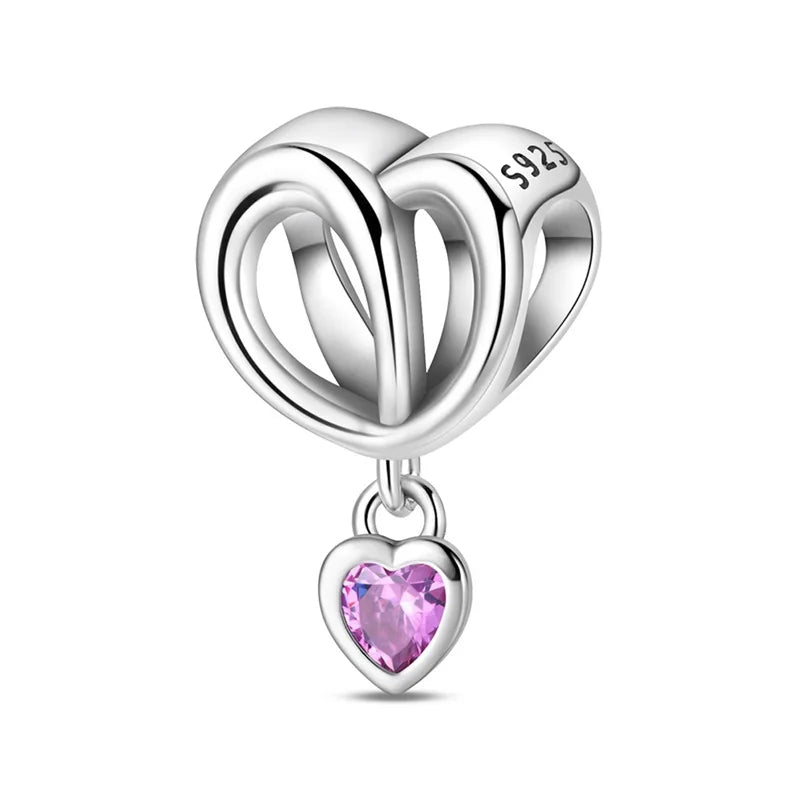 925 Sterling Silver Classic Mom and Daughter Heart Shaped Charms Pendants Fit Pandach Original Bracelet DIY Mother's Day Jewelry