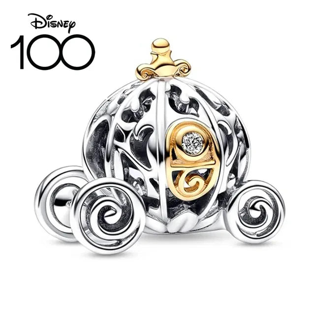 Disney 100th Anniversary Mickey Mouse Princess Pumpkin Car Beads Fit Original Pandora Bracelet Women's Bracelet DIY Jewelry