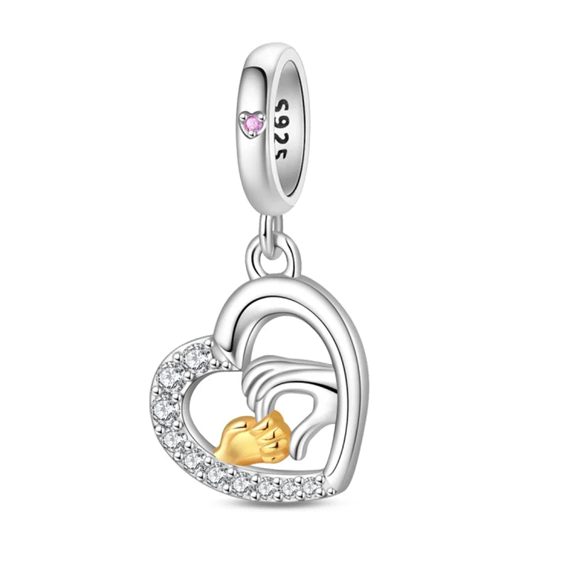 925 Sterling Silver Classic Mom and Daughter Heart Shaped Charms Pendants Fit Pandach Original Bracelet DIY Mother's Day Jewelry
