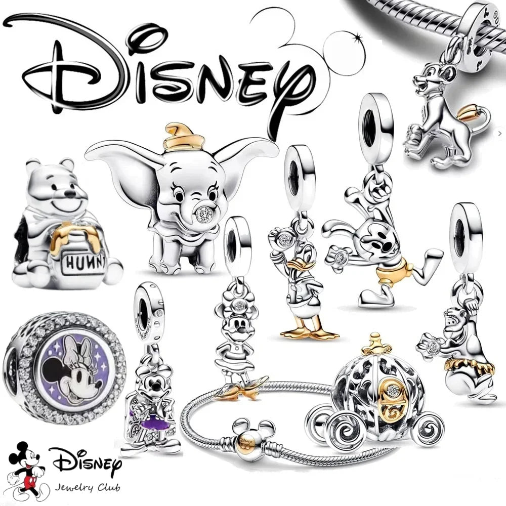 Disney 100th Anniversary Mickey Mouse Princess Pumpkin Car Beads Fit Original Pandora Bracelet Women's Bracelet DIY Jewelry