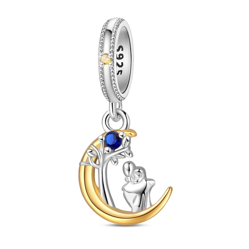 925 Sterling Silver Classic Mom and Daughter Heart Shaped Charms Pendants Fit Pandach Original Bracelet DIY Mother's Day Jewelry