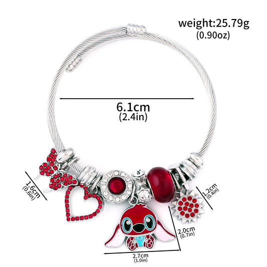 Disney Stitch And Angel Bracelet Star And Stitch Cartoon Character Heart Shaped Crystal Beads DIY Pendant Women's Jewelry Gift