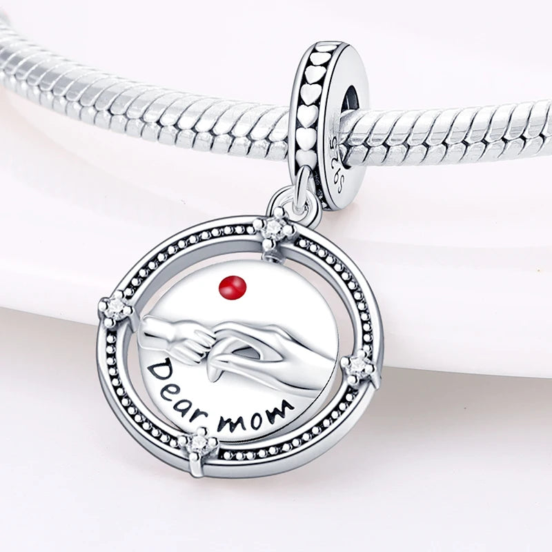 925 Sterling Silver Classic Mom and Daughter Heart Shaped Charms Pendants Fit Pandach Original Bracelet DIY Mother's Day Jewelry