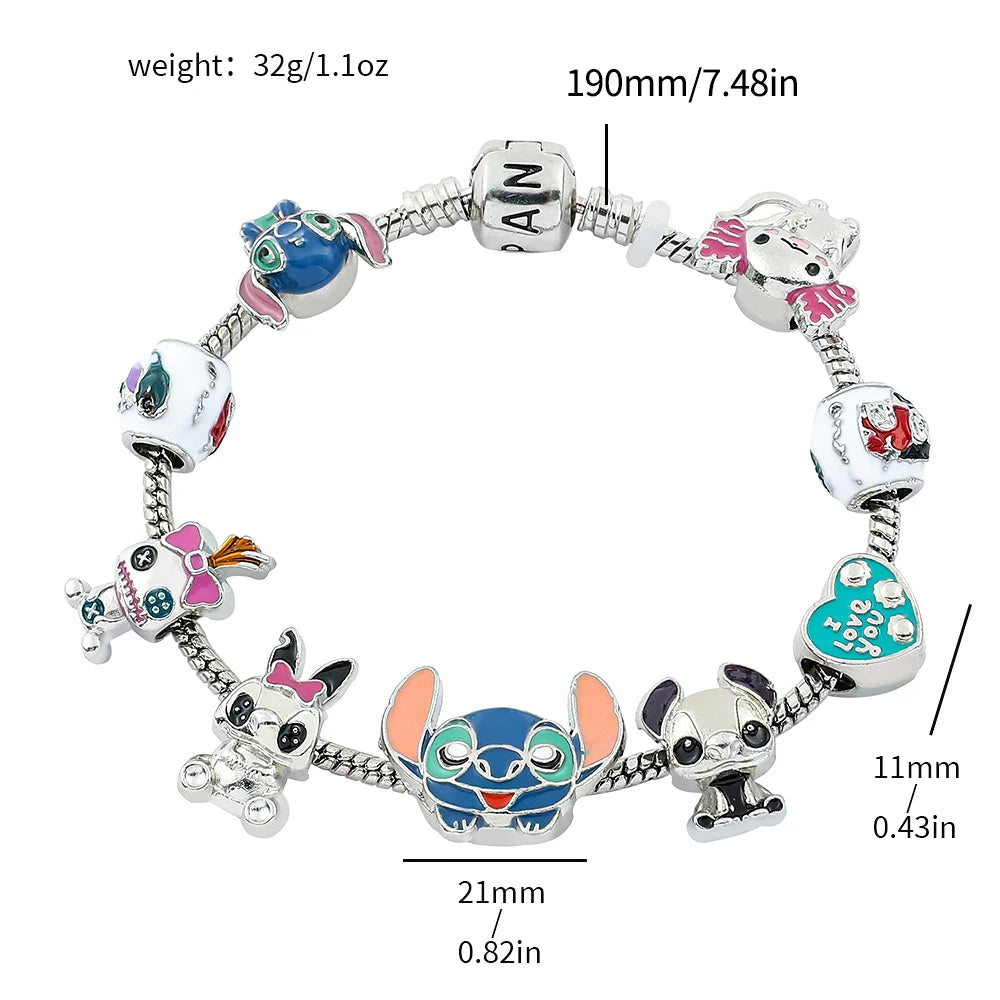 Disney Anime Lilo and Stitch Bracelet Cute Cartoon Stitch Beads Hand Chain for Women Girls DIY Bangle Jewelry Accessories