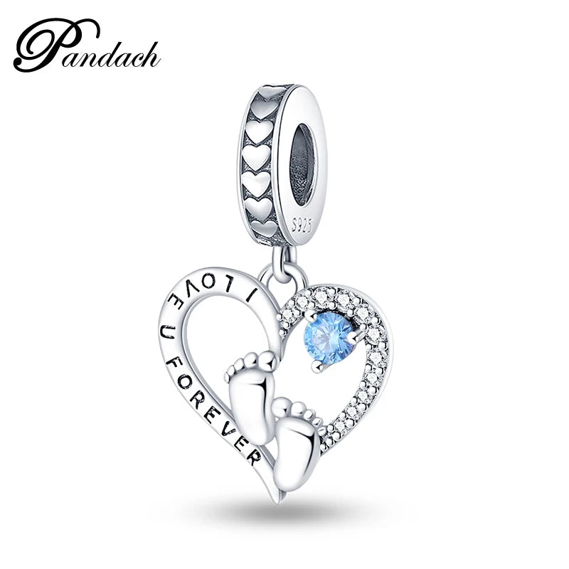 925 Sterling Silver Classic Mom and Daughter Heart Shaped Charms Pendants Fit Pandach Original Bracelet DIY Mother's Day Jewelry