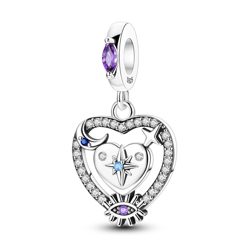 925 Sterling Silver Classic Mom and Daughter Heart Shaped Charms Pendants Fit Pandach Original Bracelet DIY Mother's Day Jewelry