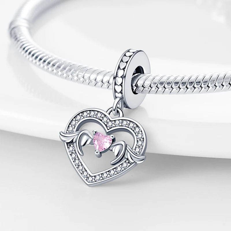 925 Sterling Silver Classic Mom and Daughter Heart Shaped Charms Pendants Fit Pandach Original Bracelet DIY Mother's Day Jewelry