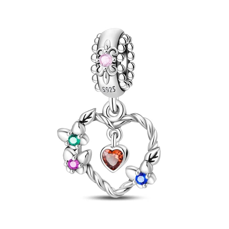 925 Sterling Silver Classic Mom and Daughter Heart Shaped Charms Pendants Fit Pandach Original Bracelet DIY Mother's Day Jewelry