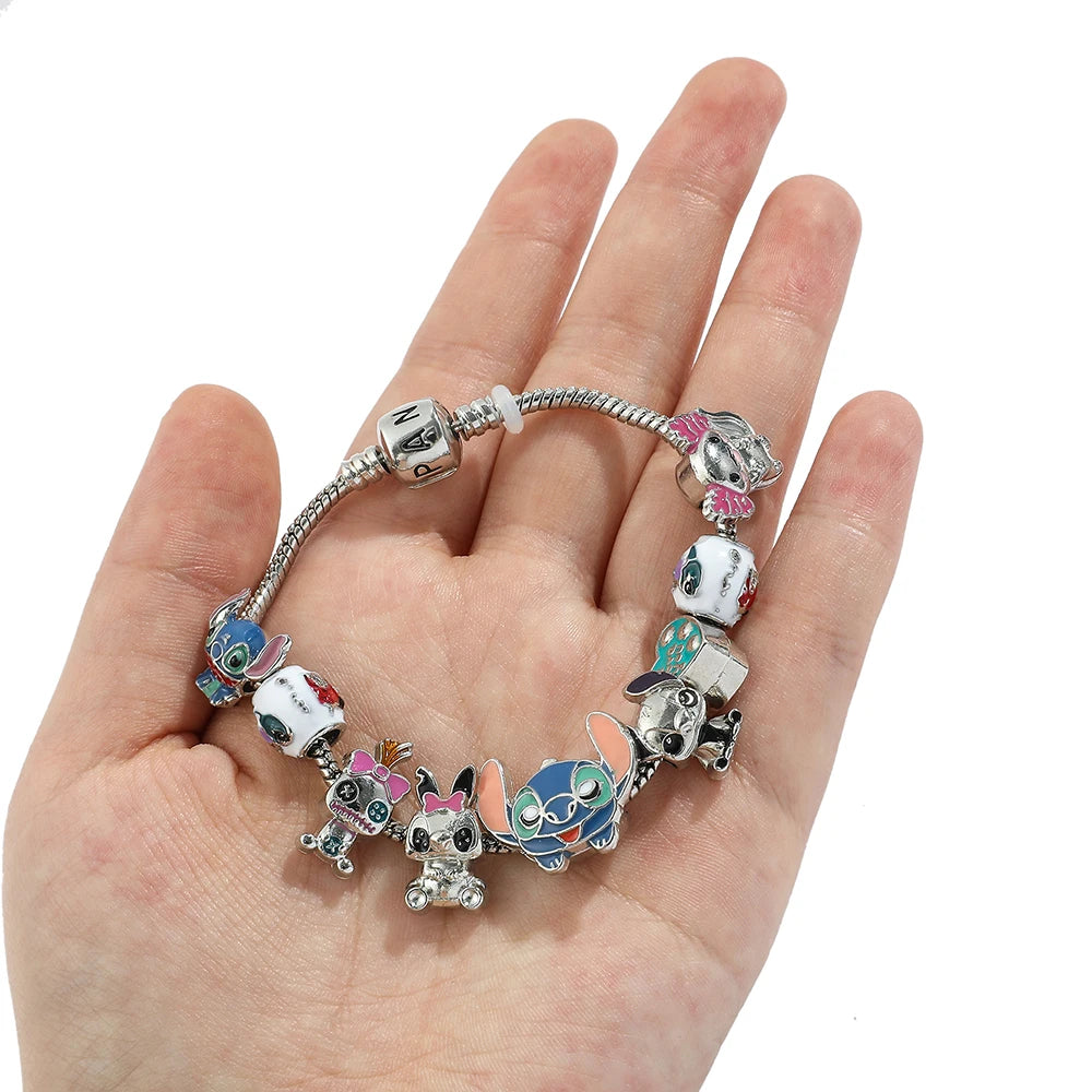 Disney Anime Lilo and Stitch Bracelet Cute Cartoon Stitch Beads Hand Chain for Women Girls DIY Bangle Jewelry Accessories