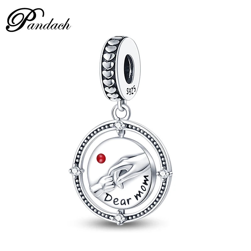 925 Sterling Silver Classic Mom and Daughter Heart Shaped Charms Pendants Fit Pandach Original Bracelet DIY Mother's Day Jewelry