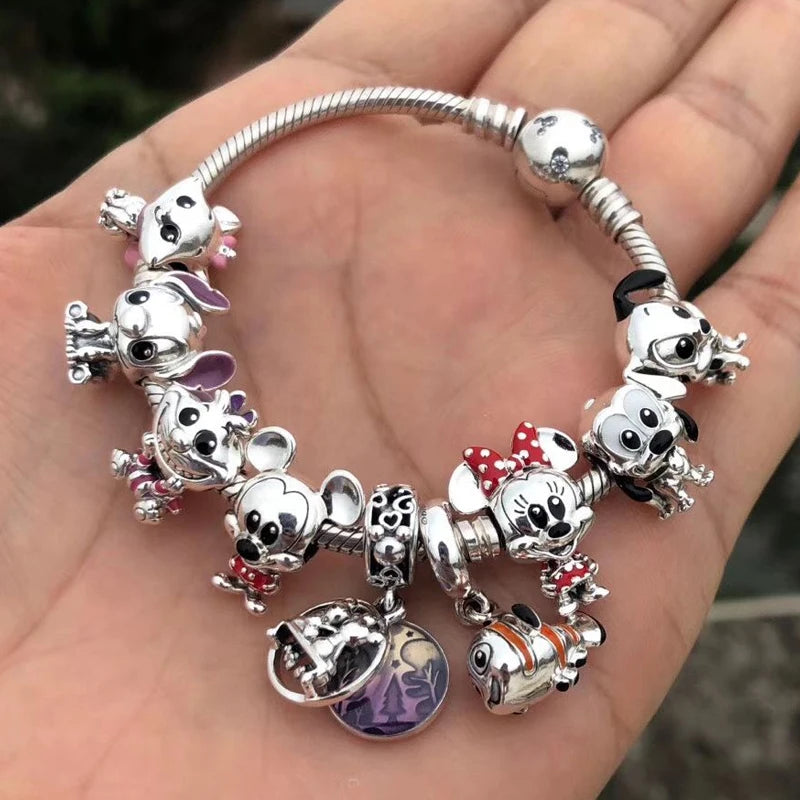 925 Sterling Silver Mickey Mouse Minnie Series Bead Charm Fit Disney Stitch Charm 925 Bracelet DIY Women Jewelry Gift