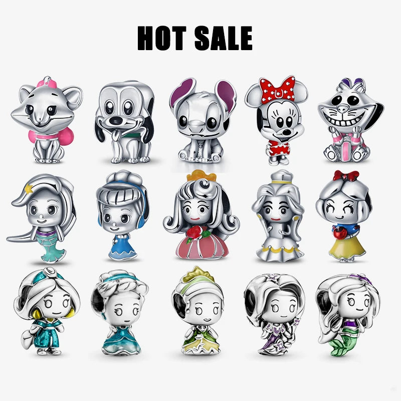 925 Sterling Silver Mickey Mouse Minnie Series Bead Charm Fit Disney Stitch Charm 925 Bracelet DIY Women Jewelry Gift