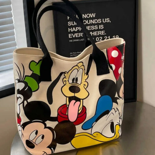 DisneyCartoon Mickey Fashion Versatile LargeCapacity Canvas Shoulder Bag Women's Casual Versatile Tote Bag Student Class Handbag
