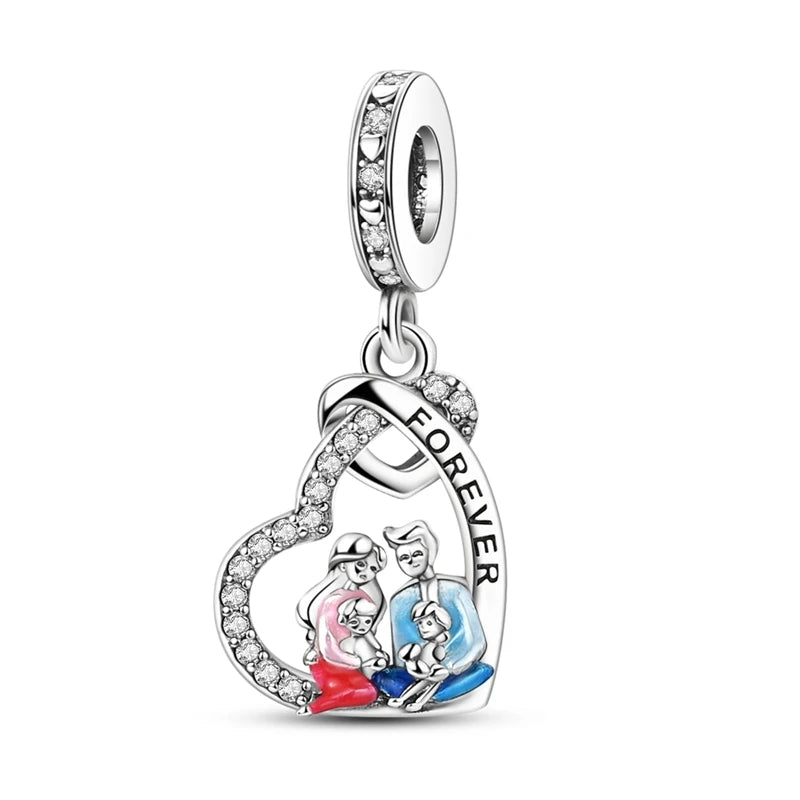 925 Sterling Silver Classic Mom and Daughter Heart Shaped Charms Pendants Fit Pandach Original Bracelet DIY Mother's Day Jewelry