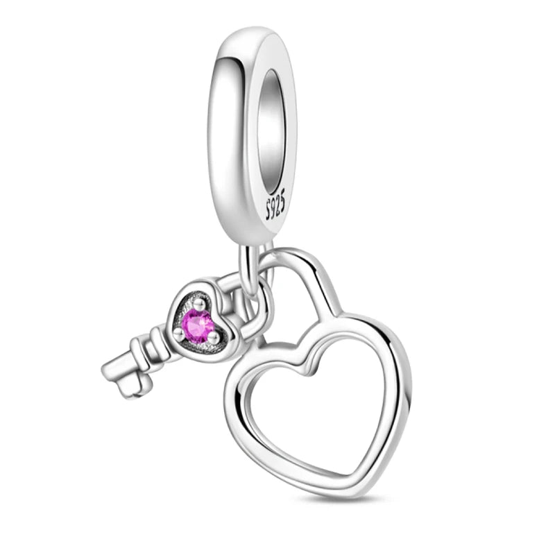 925 Sterling Silver Classic Mom and Daughter Heart Shaped Charms Pendants Fit Pandach Original Bracelet DIY Mother's Day Jewelry